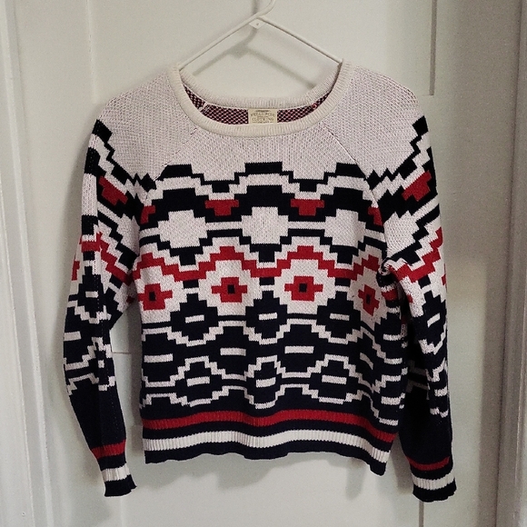 Telluride Clothing Company Sweaters - Stylish Geometric Knit Sweater - Navy, Red, White